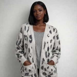 MEROKEETY Dots Open Front Knit Pockets Cardigan Warm Soft Cozy Large
